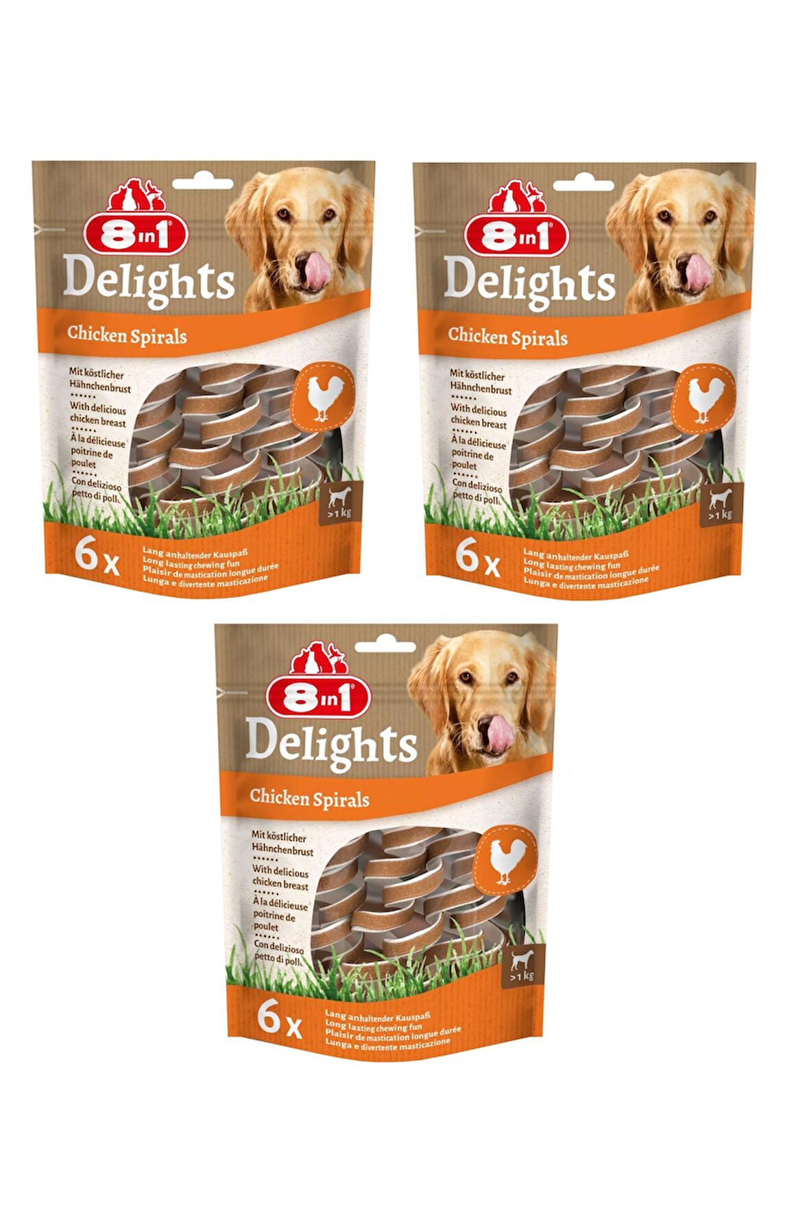 8in1 Delights Chicken Spirals Tavuklu Burgu Ödül 6 Lı X 3 Adet