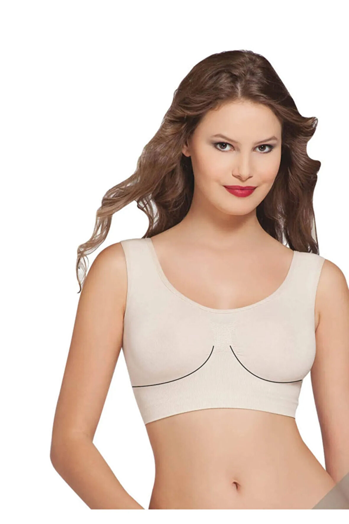 Kadın Ten Rengi Kalın Askılı Seamless Dikişsiz Pedli Büstiyer 12000