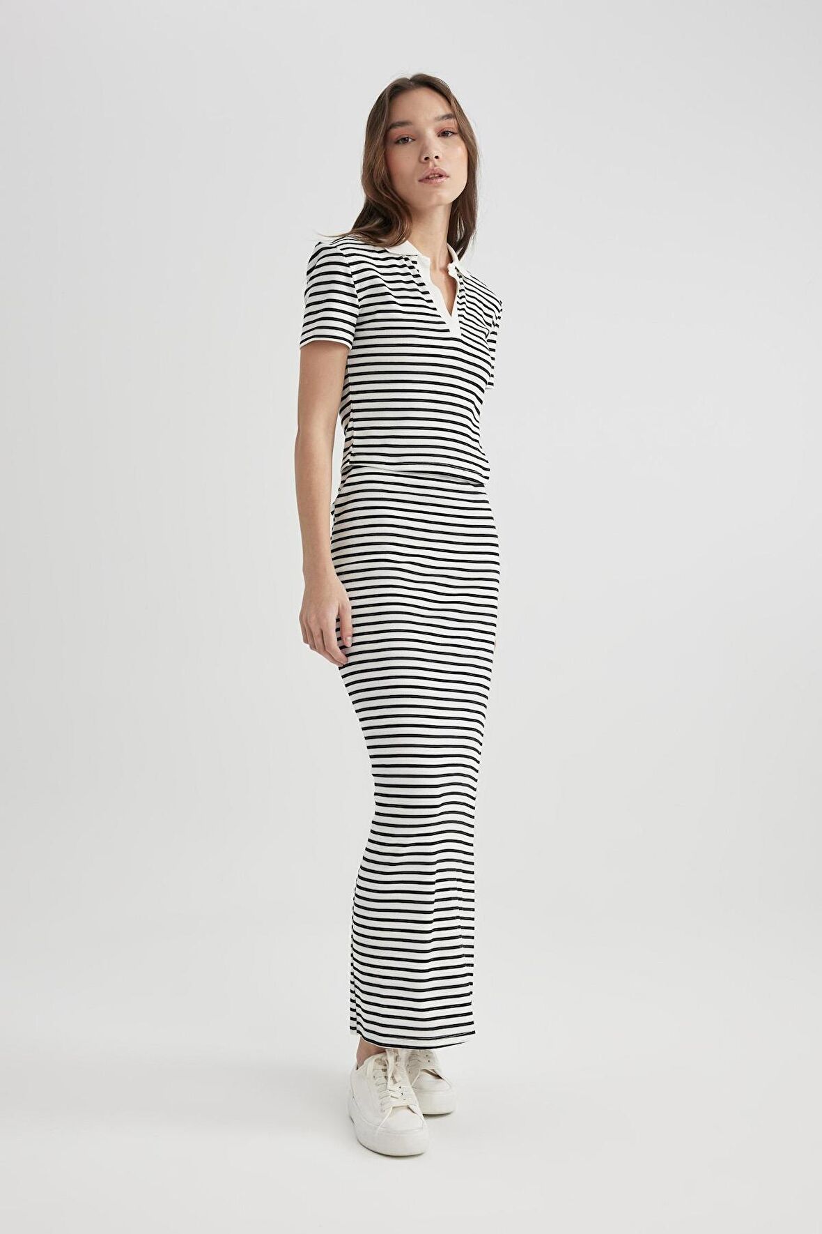 DeFacto Fitted Fitilli Çizgili Kaşkorse Maxi Etek A6477AX24SPWT32