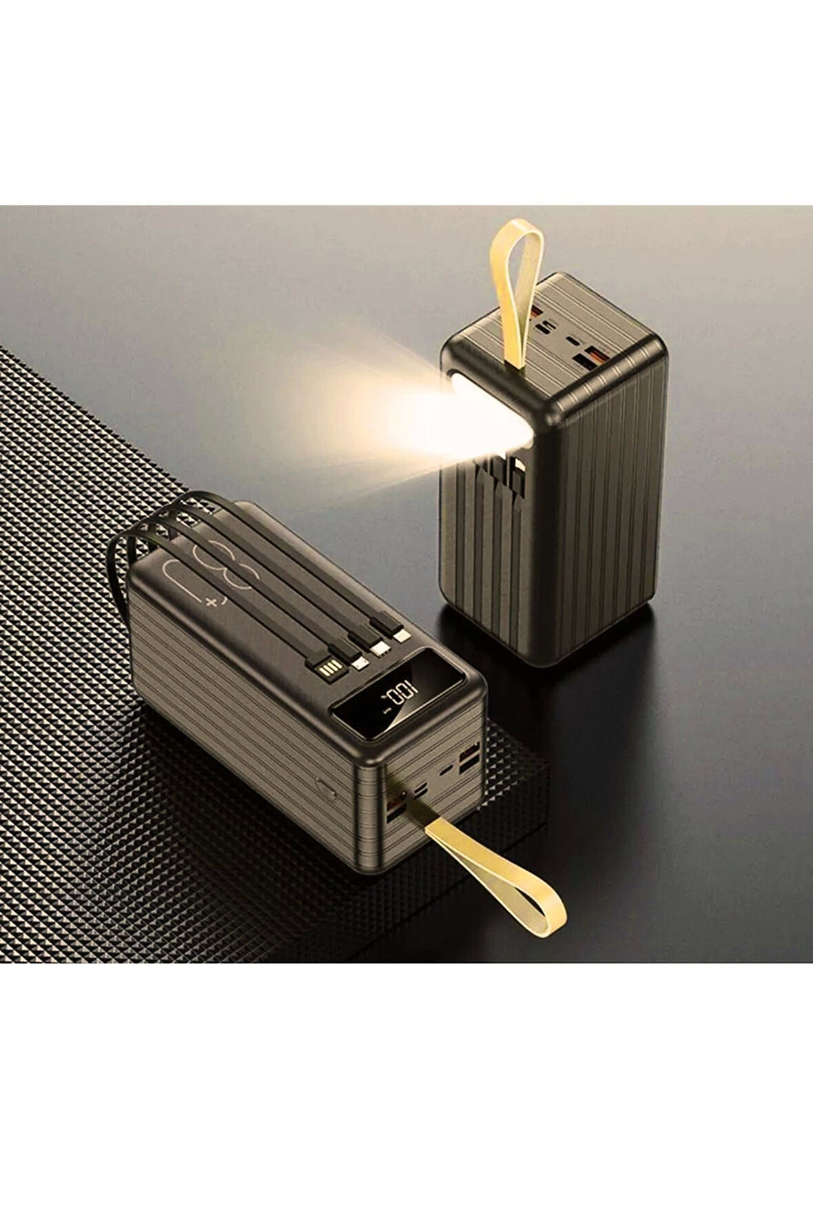 80.000 mAh Kamp Işıklı Çoklu Kablolu 4x USB 1x Type-C 1x Micro 1x Lightning Çıkışlı Power bank
