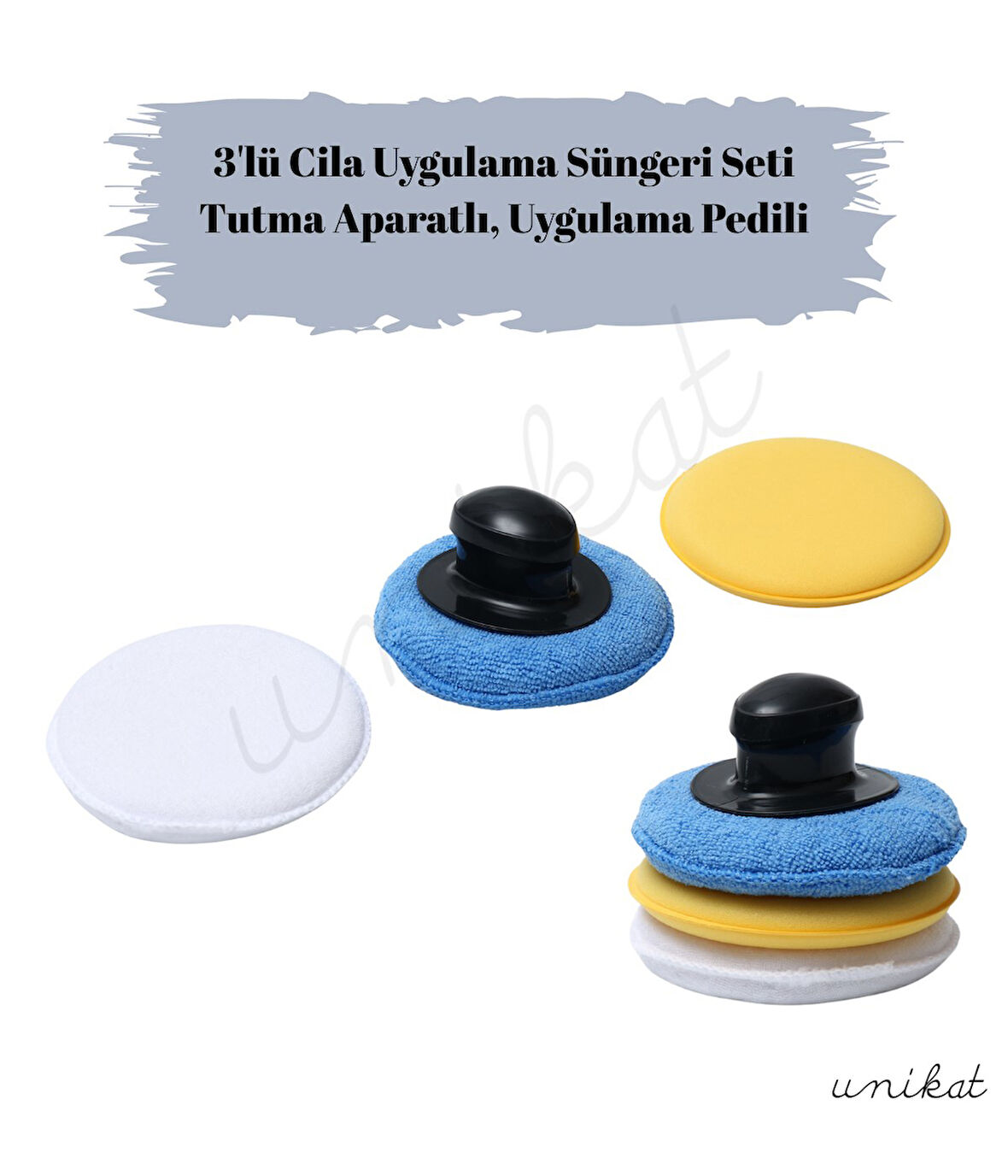 3'lü Cila Uygulama Süngeri Seti – Tutma Aparatlı, Uygulama Pedi Dahil 