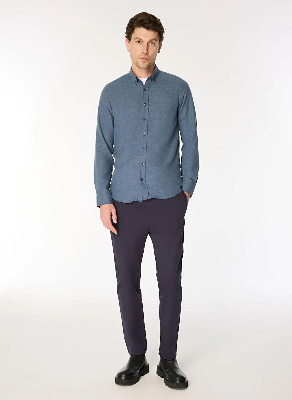 Alpha Studio Bağlamalı Bel Normal Paça Slim Fit Mavi Erkek Pantolon AU-7371Q PANT WOVEN