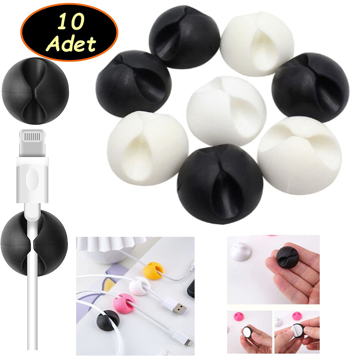 10 Adet Yapışkanlı Kablo Düzenleyici Kablo Tutucu Klips Kablo Sabitleme Siyah Beyaz Renk