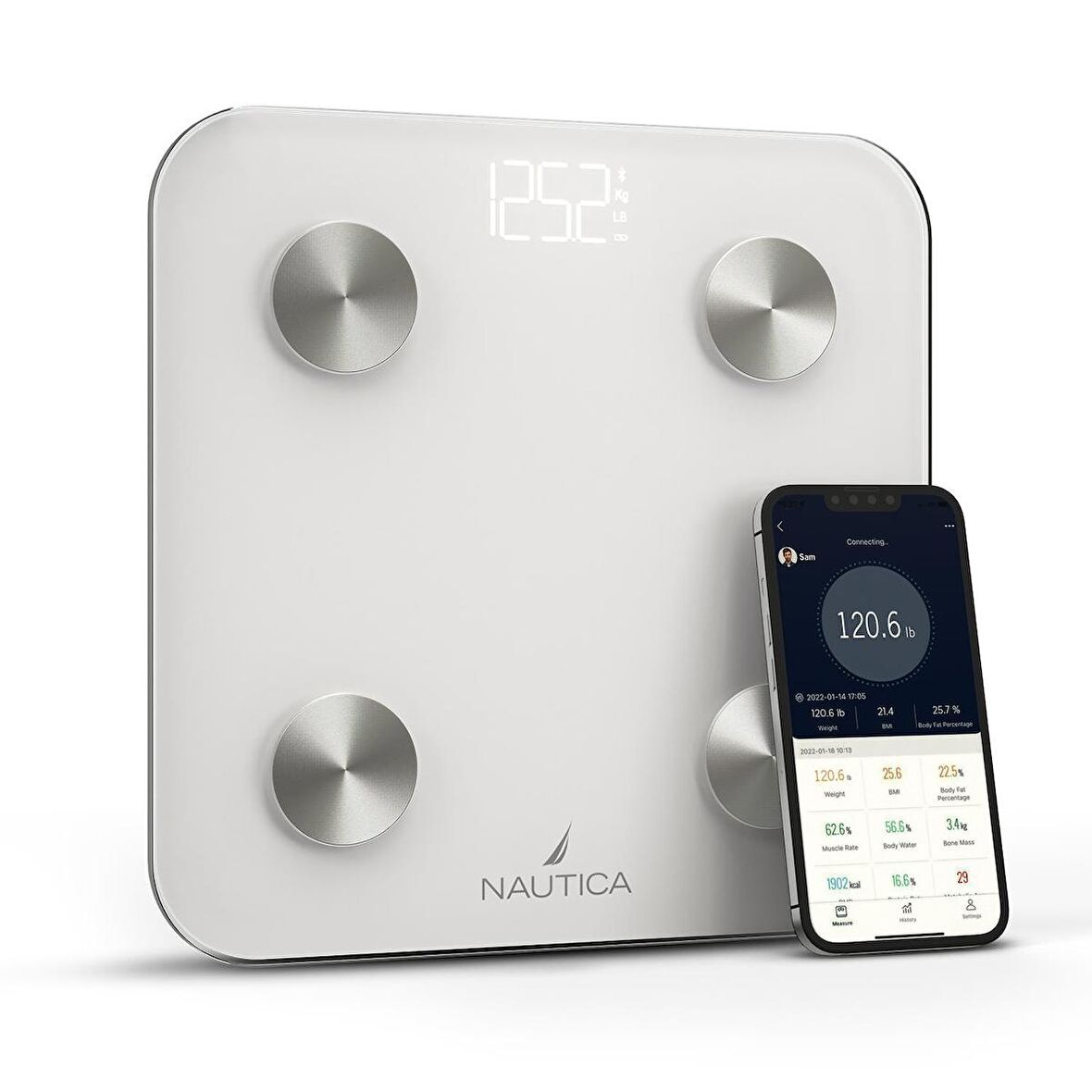 Nautica Basic Collection Vücut Analizli Akıllı Bluetooth Tartı Baskül Beyaz