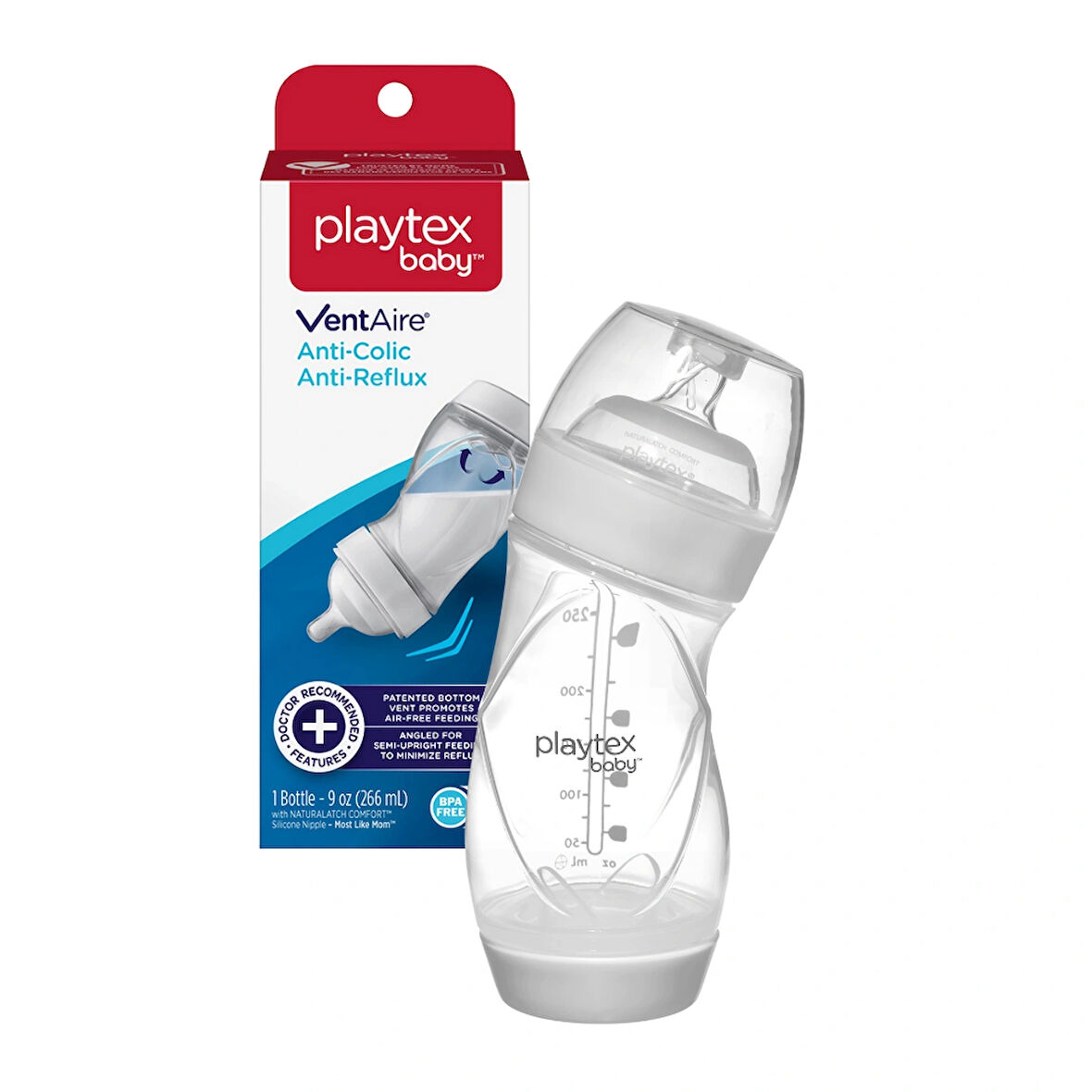 Playtex Baby™ Ventaire® Bebek Biberonu,  Kolik & Reflü Önlemeye Yardımcı, 266 ml, 3+ Ay,Orta Akış,1 Adet 