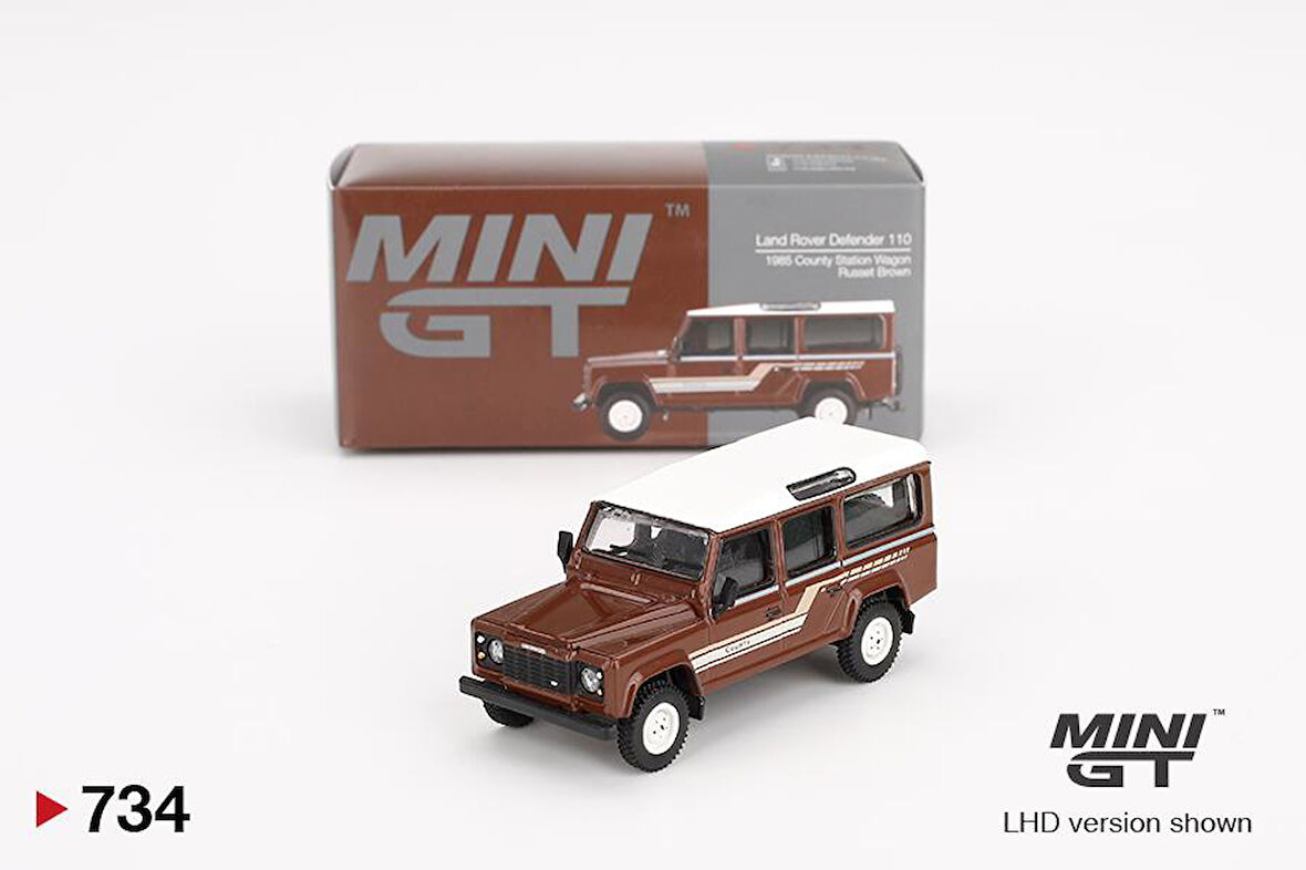 Mini GT Land Rover Defender 110 1985 County Station Wagon Russet Brown 734