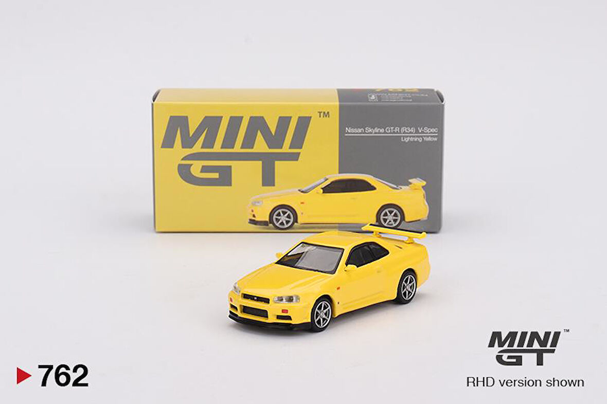 Mini Gt Nissan Skyline GT-R (R34) V-Spec Lightning Yellow 762