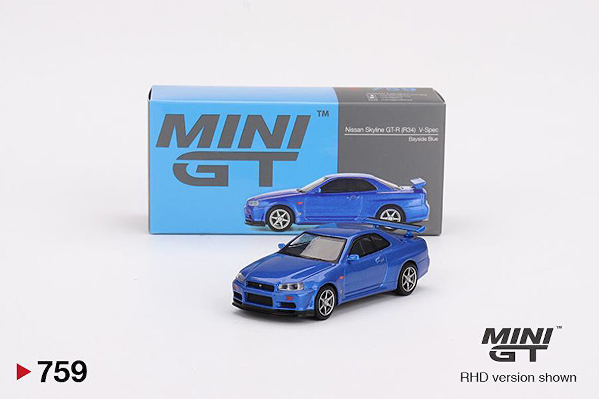 Mini Gt Nissan Skyline GT-R (R34) V-Spec Bayside Blue 759