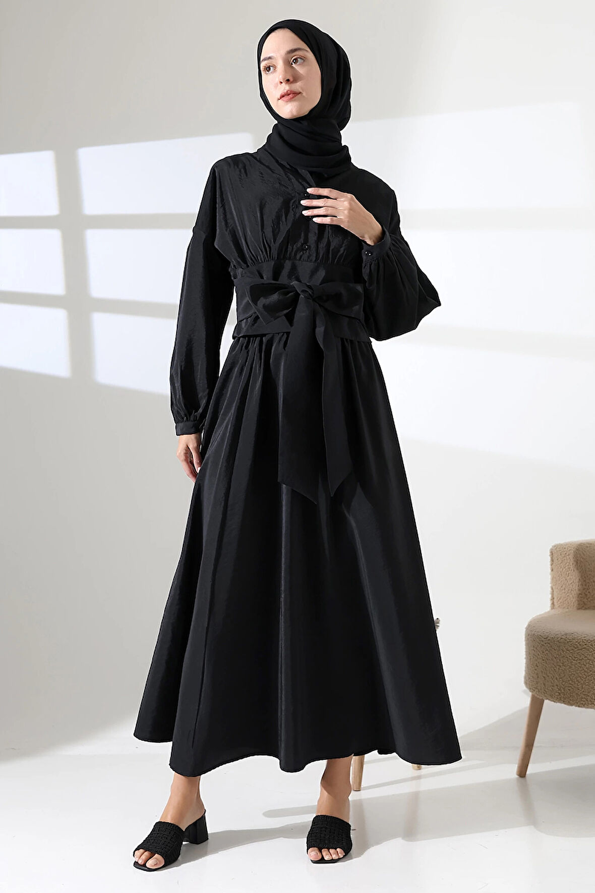 Kadın 100% Pamuk Modal Siyah Gömlek Etek Tesettür Takım