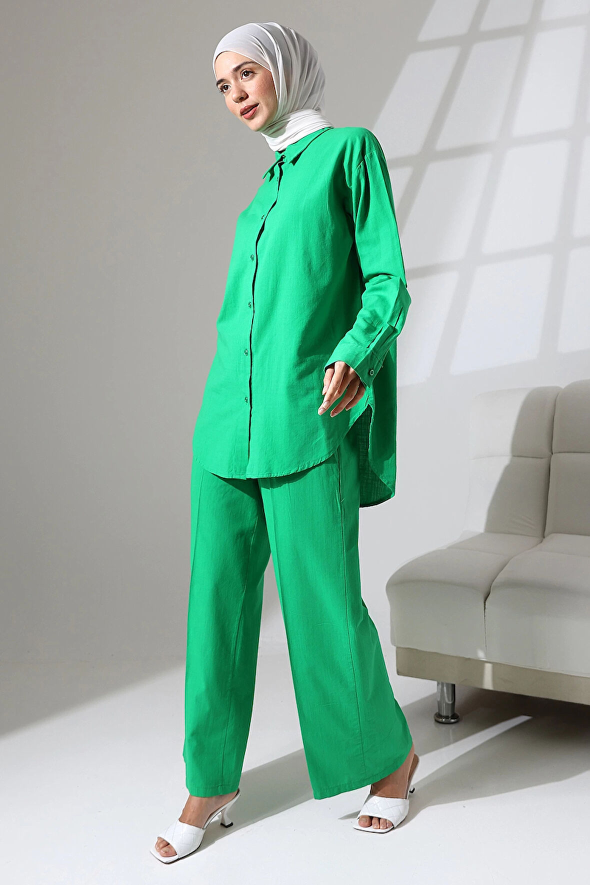 100% Pamuk Keten Günlük ve Rahat Gömlek Pantolon Yazlık Alt Üst Takım