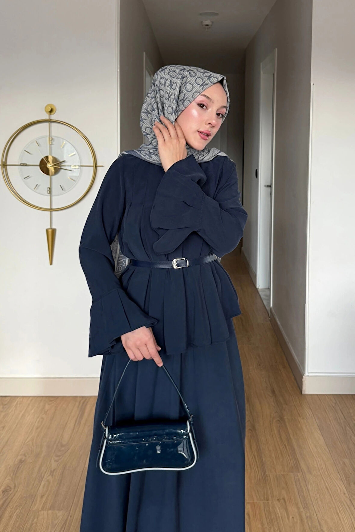 Tencel Kadın Kemerli Takım Lacivert