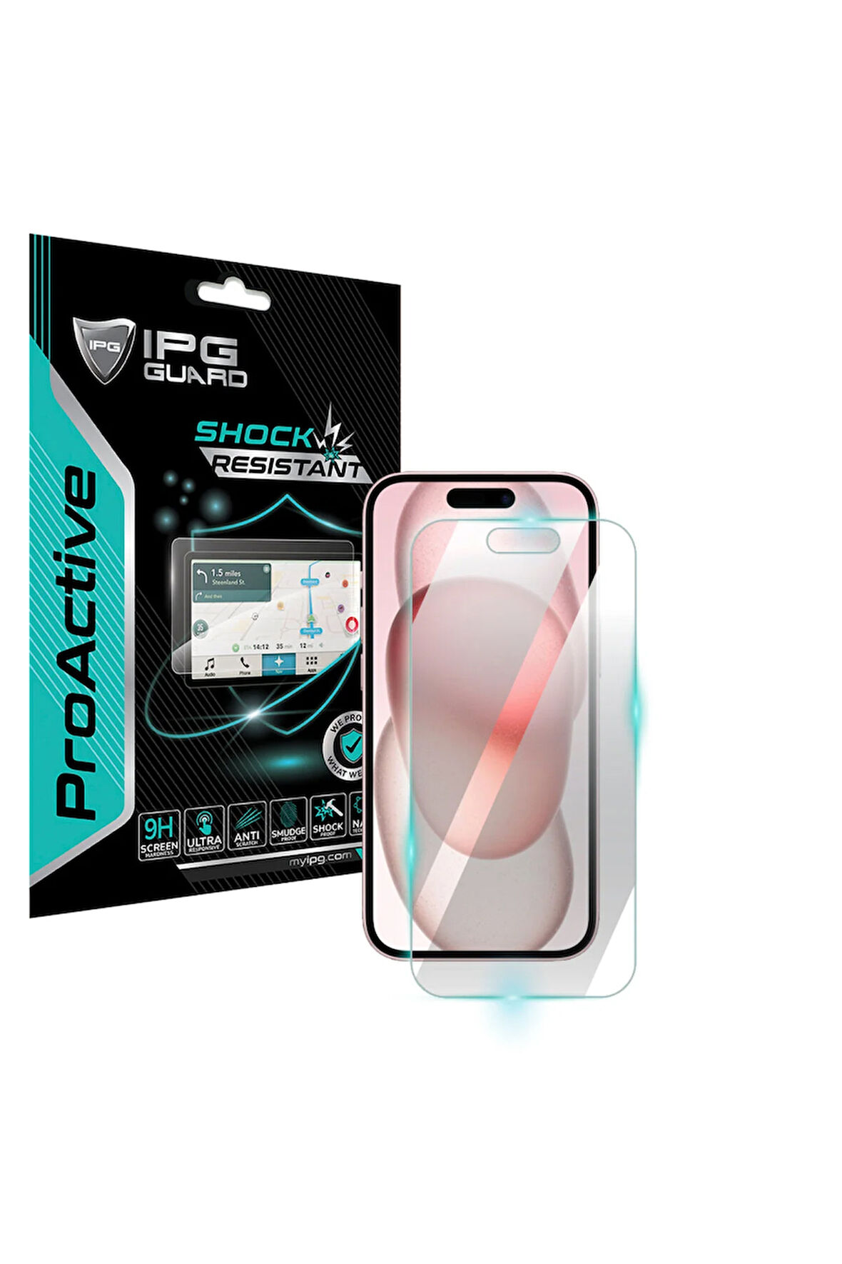 iPhone 15 için 9H Nano IPG ProActive Ekran Koruyucu, Pürüzsüz Cam Bitiş