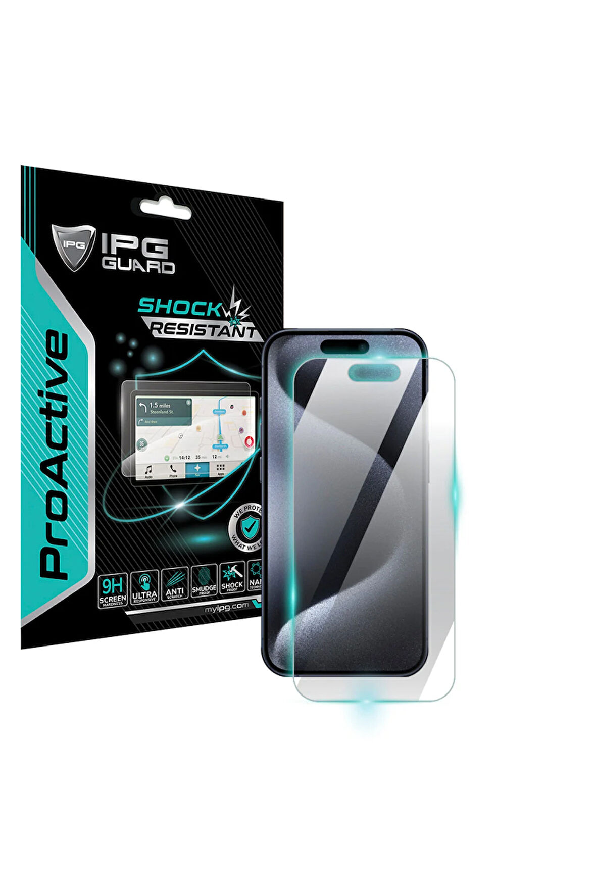 iPhone 15 Pro için 9H Nano IPG ProActive Ekran Koruyucu, Pürüzsüz Cam Bitiş