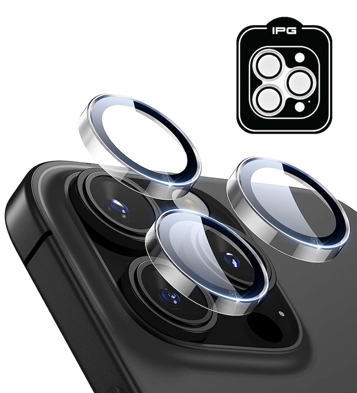 iPhone 15 Pro / Pro Max için IPG ProLENS Şeffaf Kamera Lens Koruma, HD Görünümlük, Temperli Cam, Çizilmez Lens Kapağı