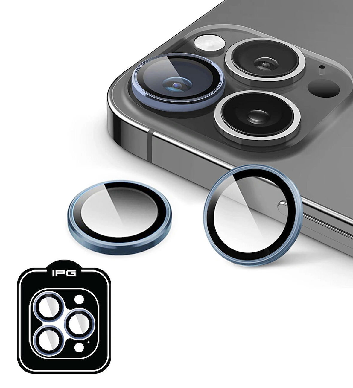 iPhone 14 Pro / Pro Max için IPG ProLENS Kamera Lens Koruyucu Alüminyum CD Çerçeveli, Kırılmaz Cam