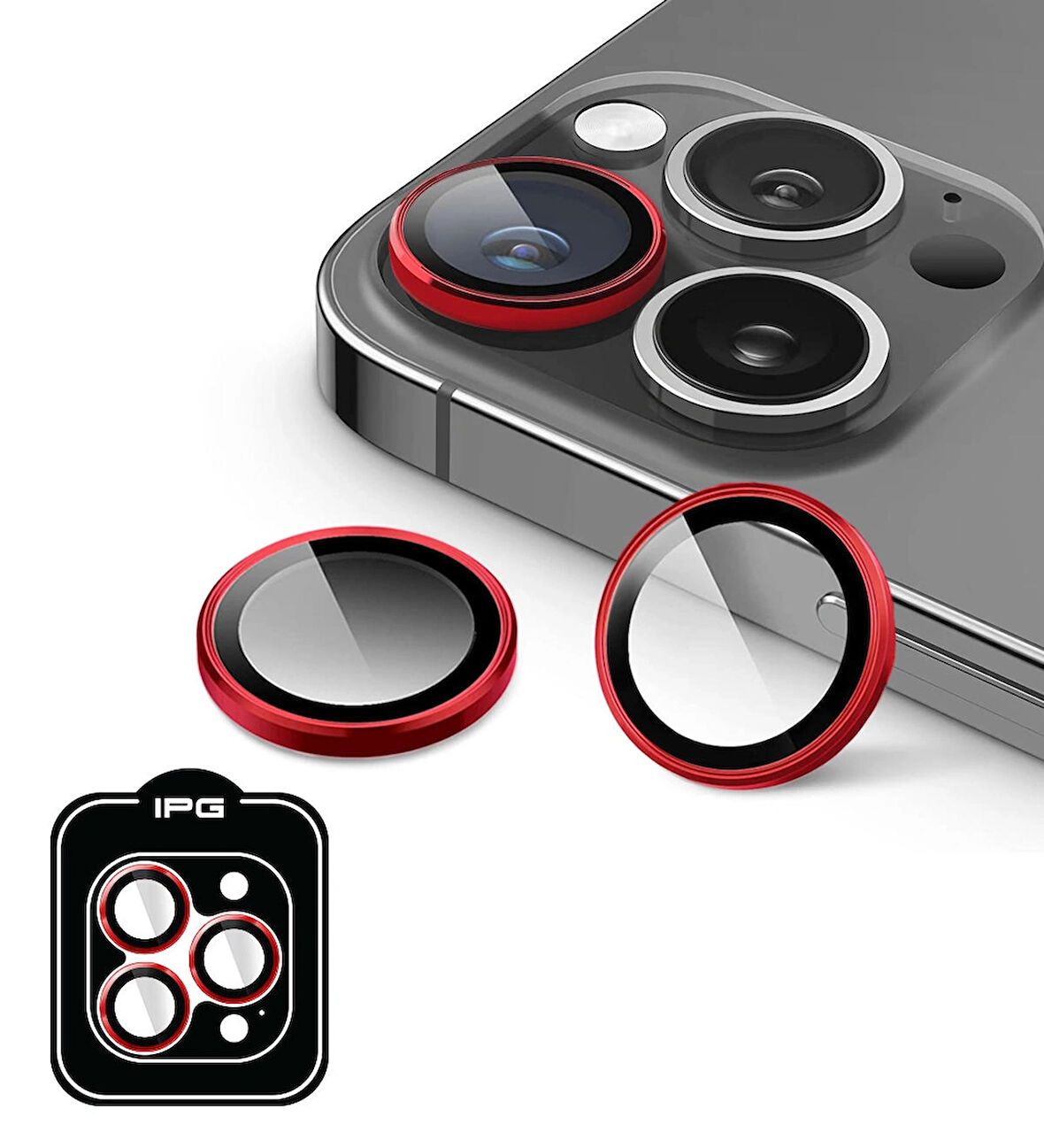 iPhone 14 Pro / Pro Max için IPG ProLENS Kamera Lens Koruyucu Alüminyum CD Çerçeveli, Kırılmaz Cam
