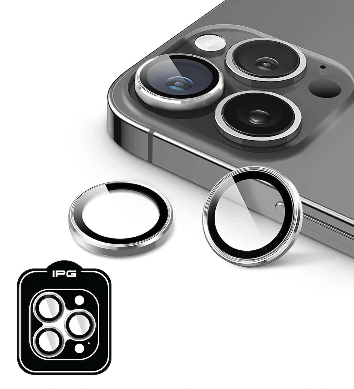 iPhone 14 Pro / Pro Max için IPG ProLENS Kamera Lens Koruyucu Alüminyum CD Çerçeveli, Kırılmaz Cam