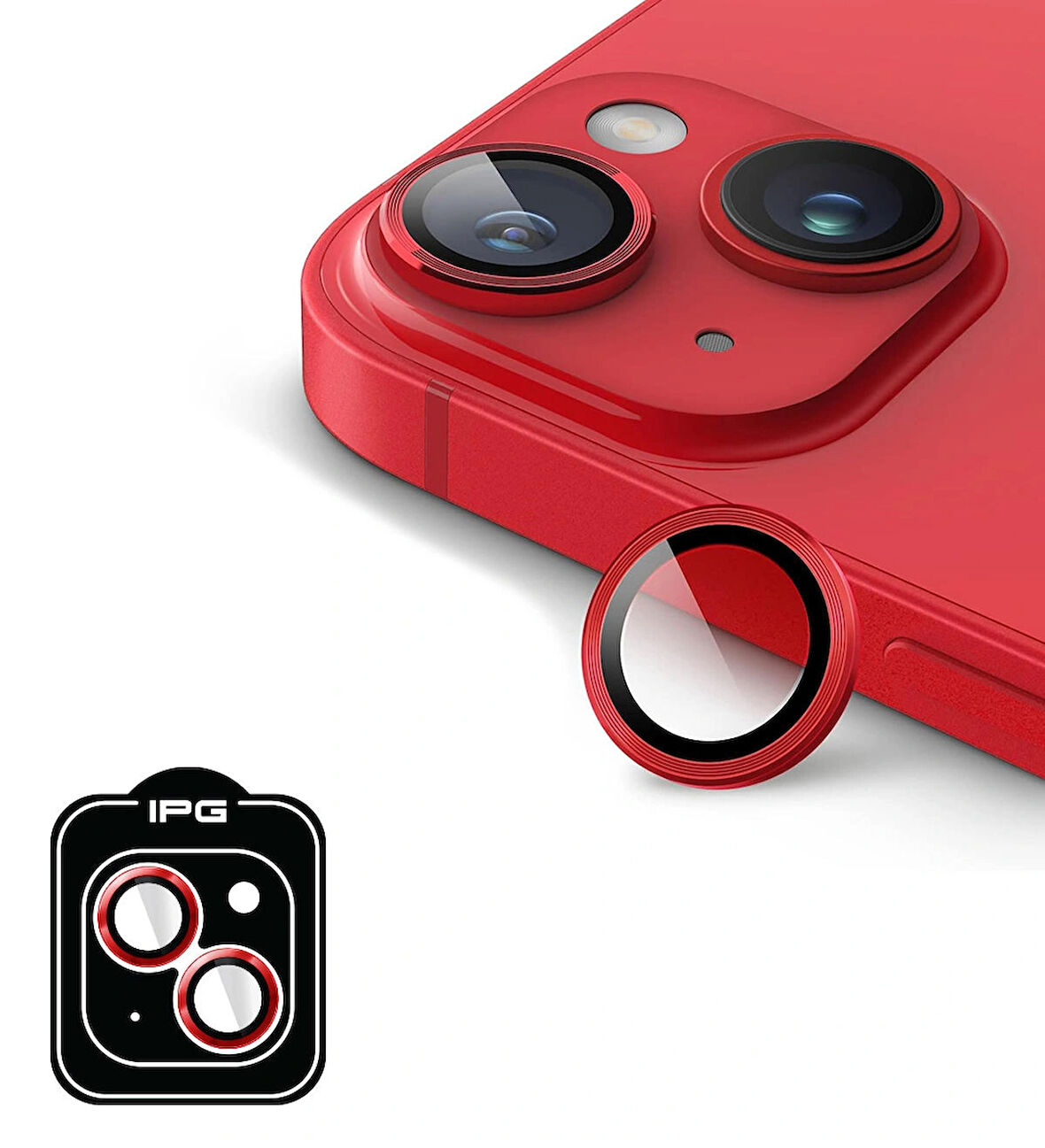 iPhone 15 / 15 Plus için IPG ProLENS Kamera Lens Koruyucu Alüminyum CD Çerçeveli, Kırılmaz Cam