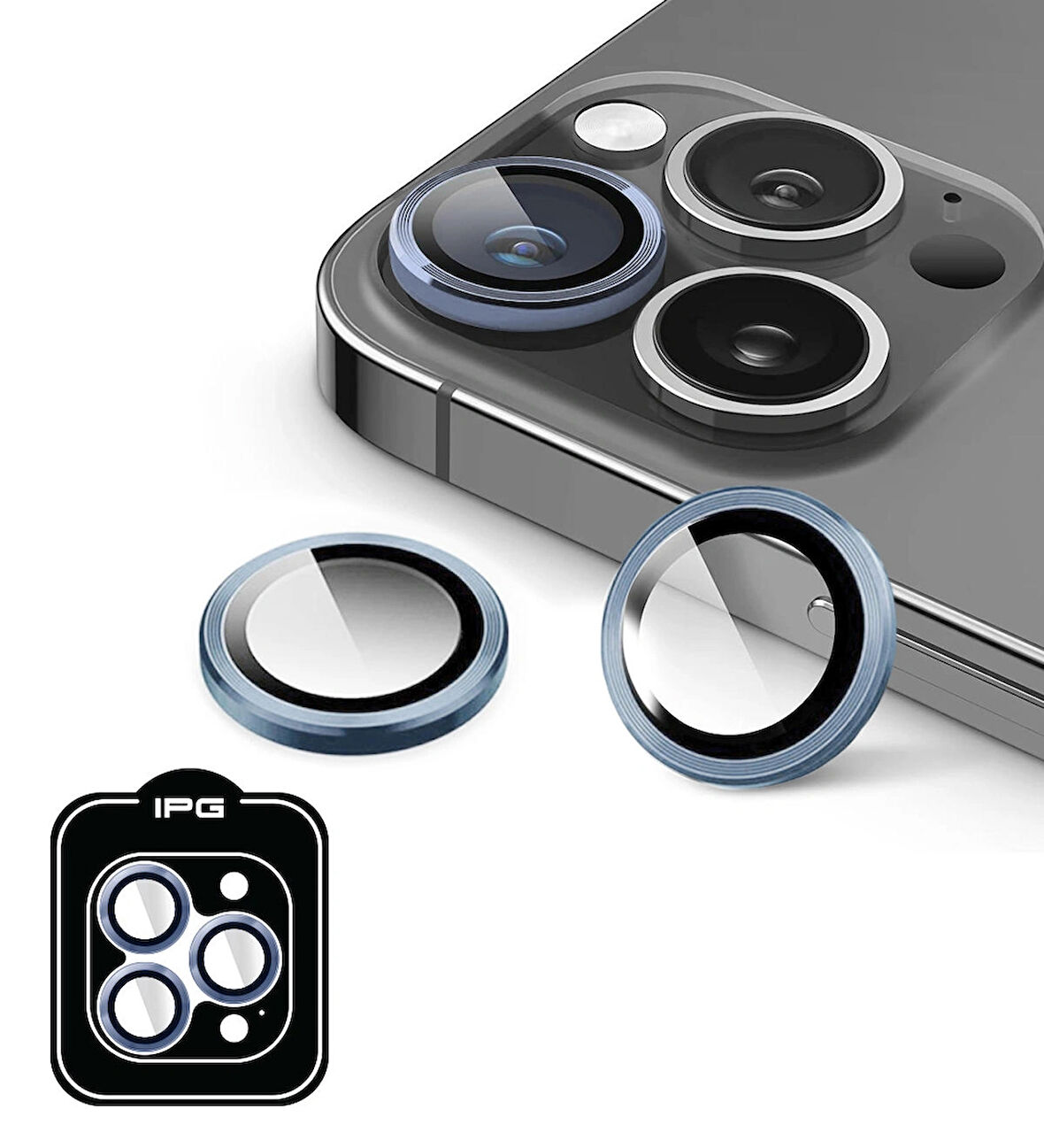 iPhone 15 Pro / Pro Max için IPG ProLENS Kamera Lens Koruyucu Alüminyum CD Çerçeveli, Kırılmaz Cam
