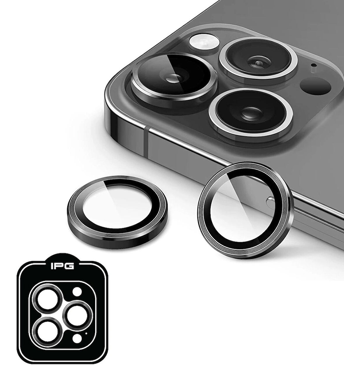 iPhone 16 Pro / Pro Max için IPG ProLENS Kamera Lens Koruyucu Alüminyum CD Çerçeveli, Kırılmaz Cam - Kırmızı