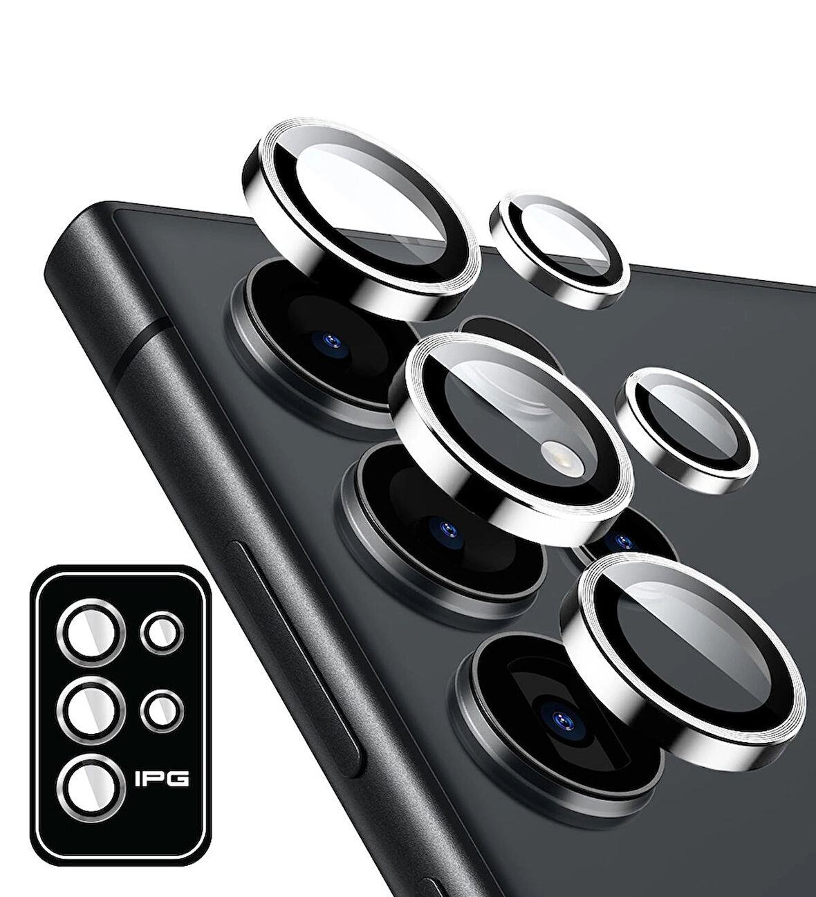 Sam. Galaxy S24 Ultra için IPG ProLENS Kamera Lens Koruyucu Alüminyum CD Çerçeveli, Kırılmaz Cam