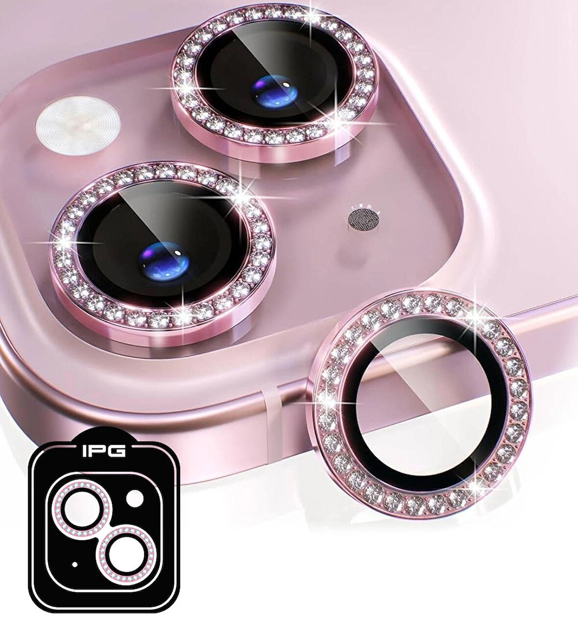 iPhone 14 / 14 Plus için IPG ProLENS Kamera Lens Koruyucu Elmas Taşlı Çerçeveli, Kırılmaz Cam
