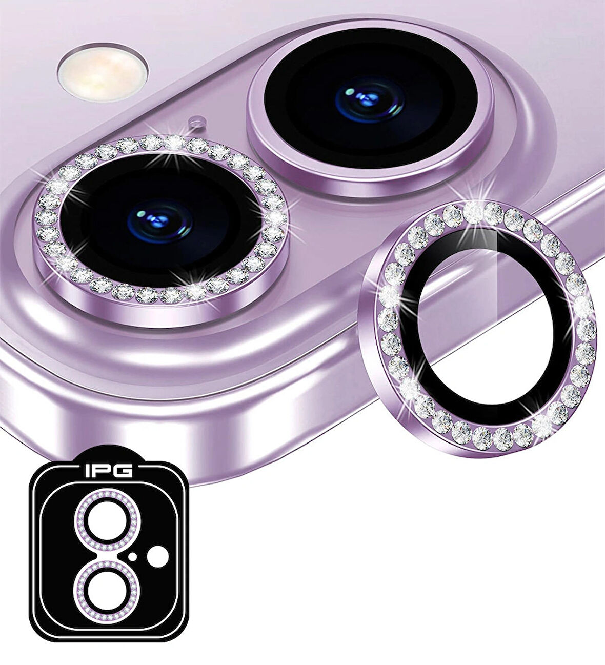 iPhone 16 / 16 Plus için IPG ProLENS Kamera Lens Koruyucu Elmas Taşlı Çerçeveli, Kırılmaz Cam