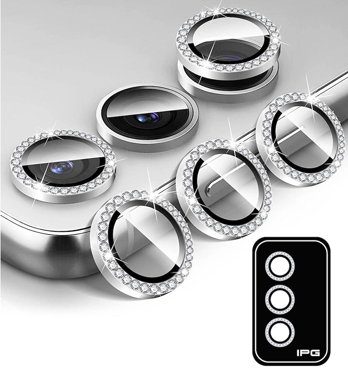 Sam. Galaxy S24 için IPG ProLENS Kamera Lens Koruyucu Elmas Taşlı Çerçeveli, Kırılmaz Cam