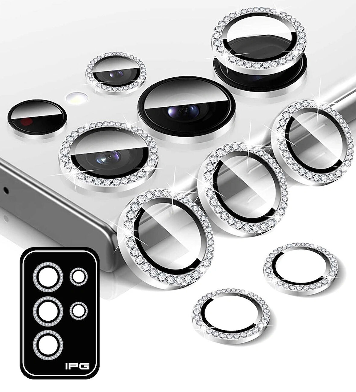 Sam. Galaxy S24 Ultra için IPG ProLENS Kamera Lens Koruyucu Elmas Taşlı Taşlı Çerçeveli, Kırılmaz Cam