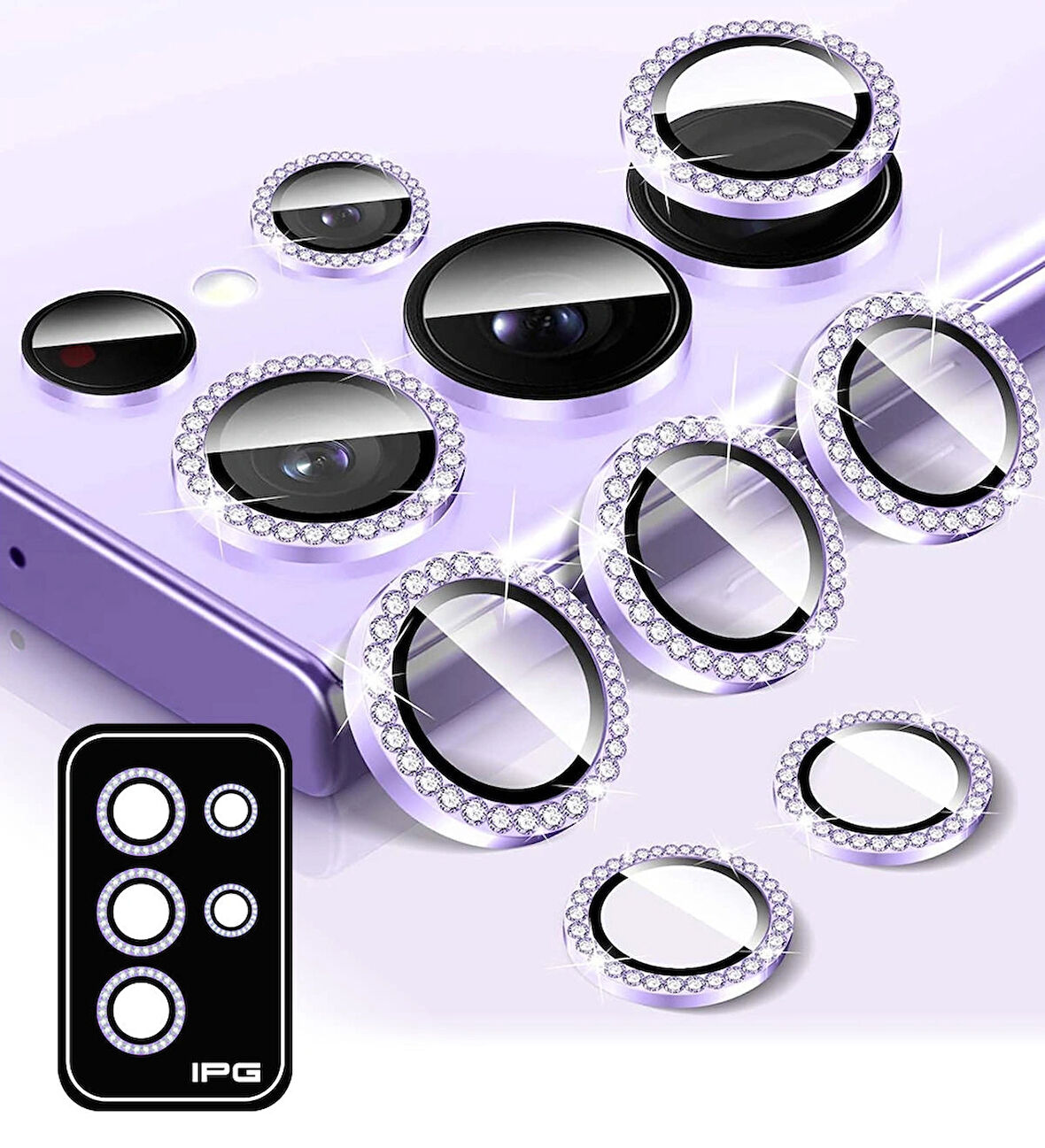 Sam. Galaxy S24 Ultra için IPG ProLENS Kamera Lens Koruyucu Elmas Taşlı Taşlı Çerçeveli, Kırılmaz Cam