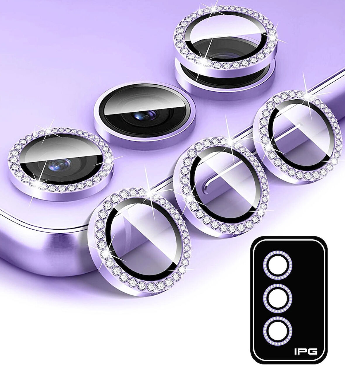 Sam. Galaxy S25/S24 Plus için IPG Kamera Lens Koruyucu Elmas Taşlı Çerçeveli, Kırılmaz Cam