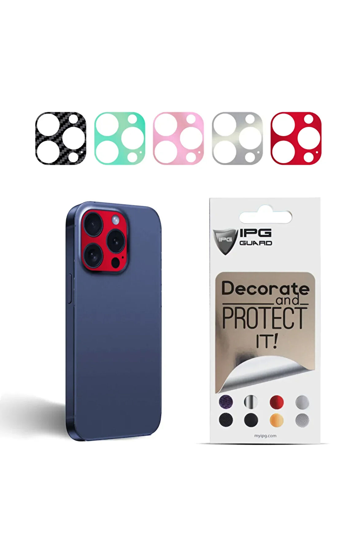 iPhone 16 Pro Arka Kamera Dekoratif Sticker Koruyucu Set – 5 Renk, Çizilmeye Dayanıklı Kamera Koruyucu