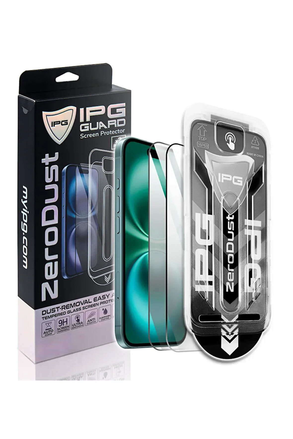IPG Zero Dust, iPhone 15 -16 için Toz Önleyici Aplikatörlü Temperli Cam Koruma (2 Adet)