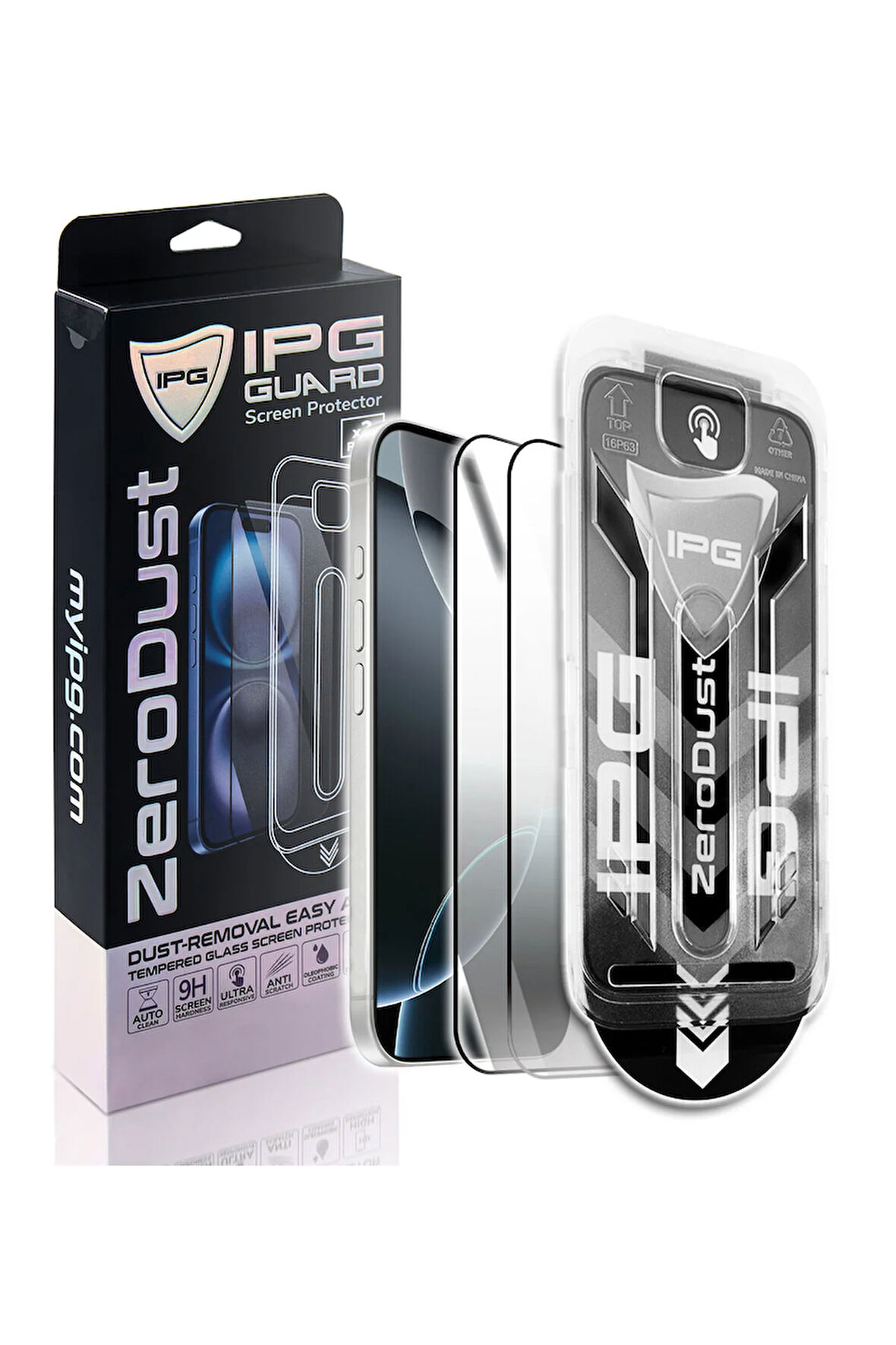 IPG Zero Dust, iPhone 15 Plus-16 Plus için Toz Önleyici Aplikatörlü Temperli Cam Koruma (2 Adet)