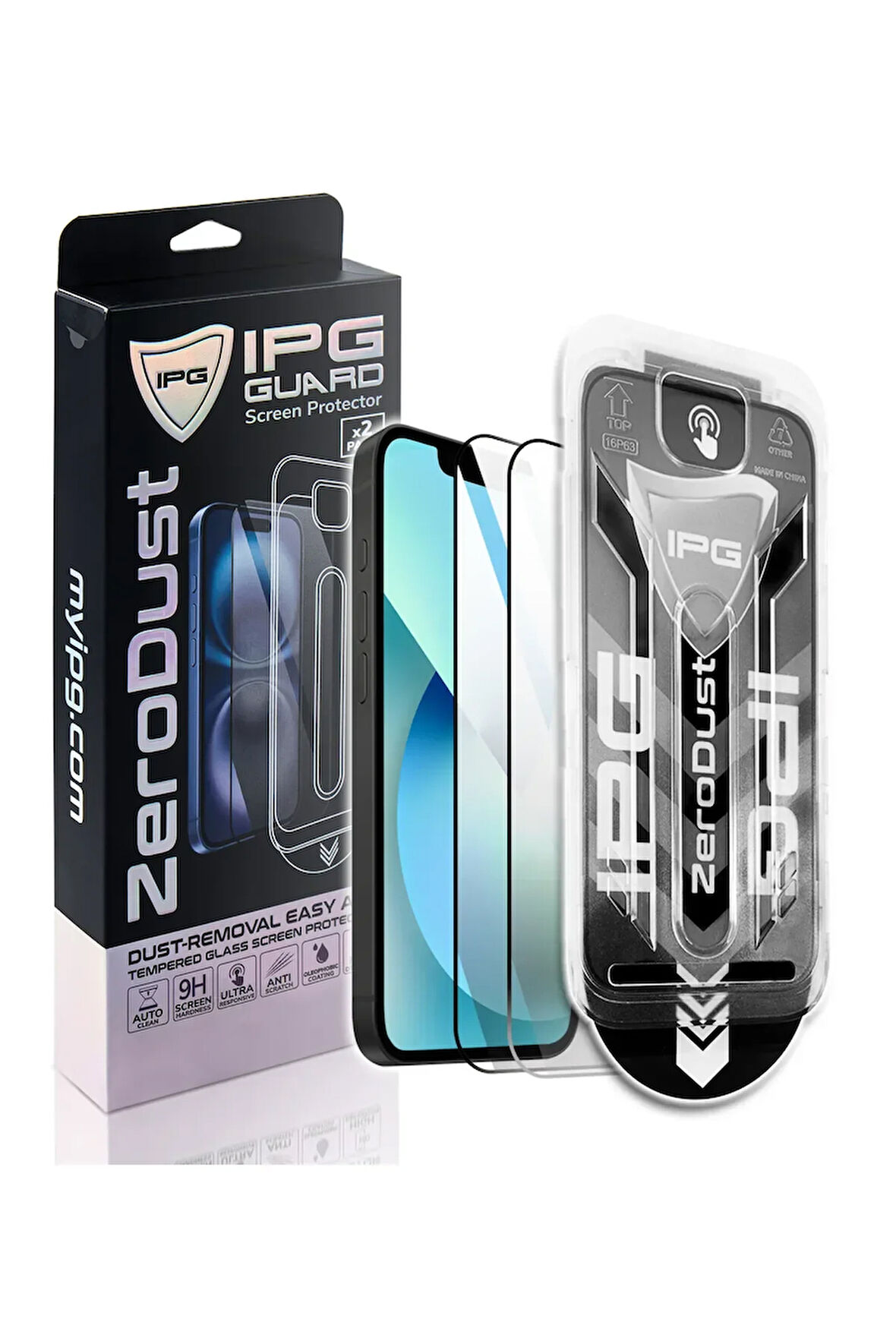 IPG Zero Dust, iPhone 13 / 13 Pro / 14 için Toz Önleyici Aplikatörlü Temperli Cam Koruma (2 Adet)