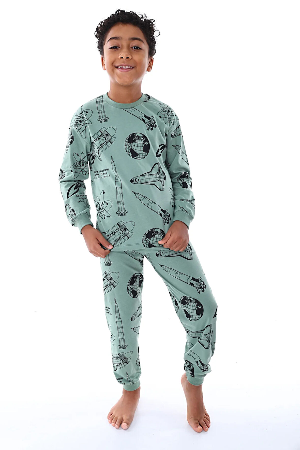 Astronot Temalı Pamuk Unisex Çocuk Pijama Takımı