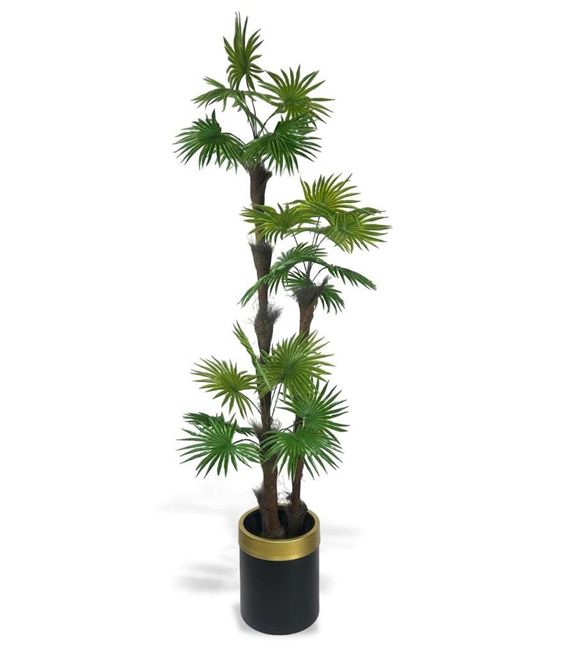 Yapay Ağaç Palmiye Fanpalm 3Katlı 24Yaprak Gold Kemerli Siyah Saksıda 165*65cm