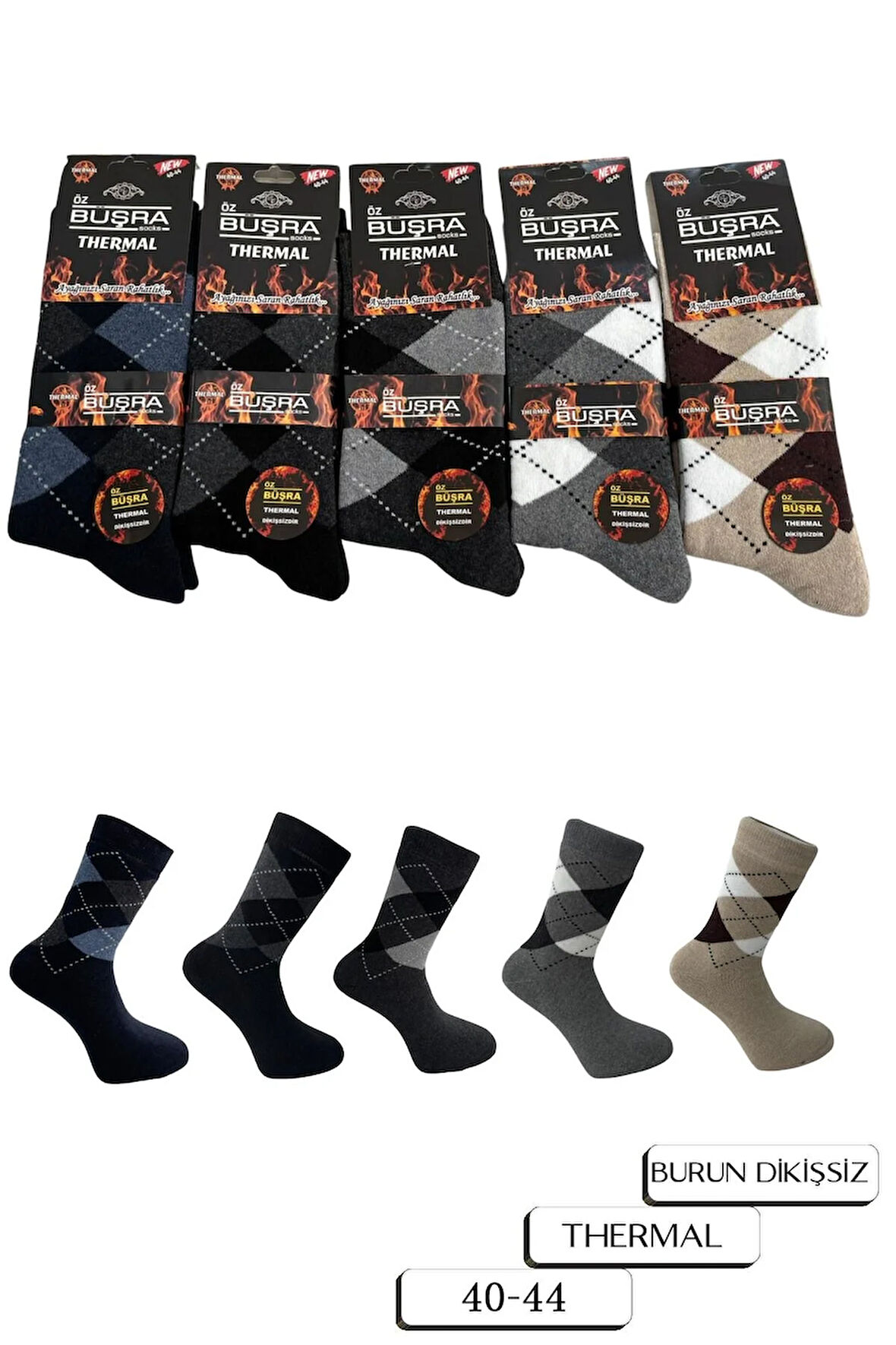 5'li Dikişsiz Termal Ekose Çok Renkli Erkek Havlu Çorap