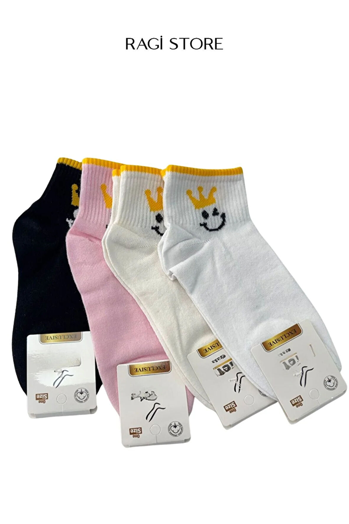 4'lü Smile Desen Kadın Patik Kolej Çorap