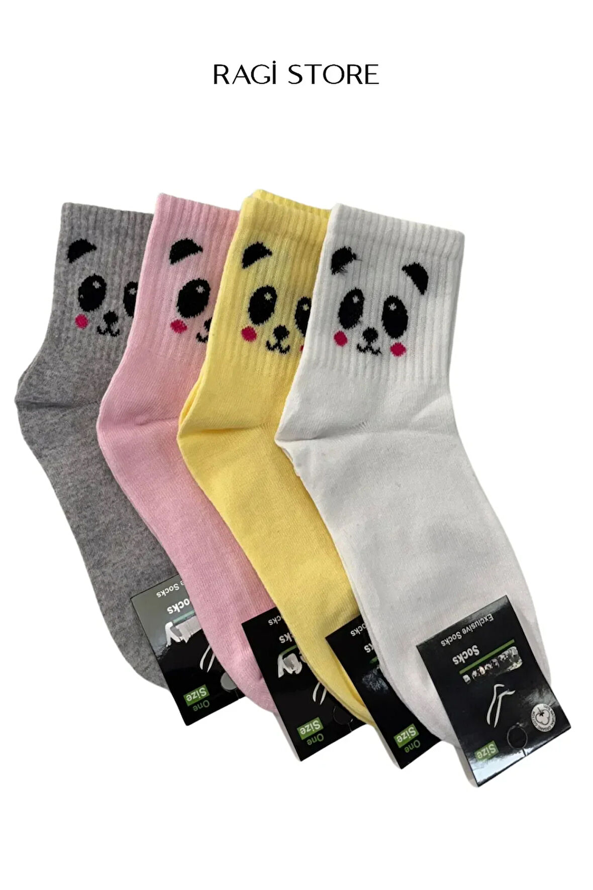 4'lü Panda Desen Kadın Patik Kolej Çorap