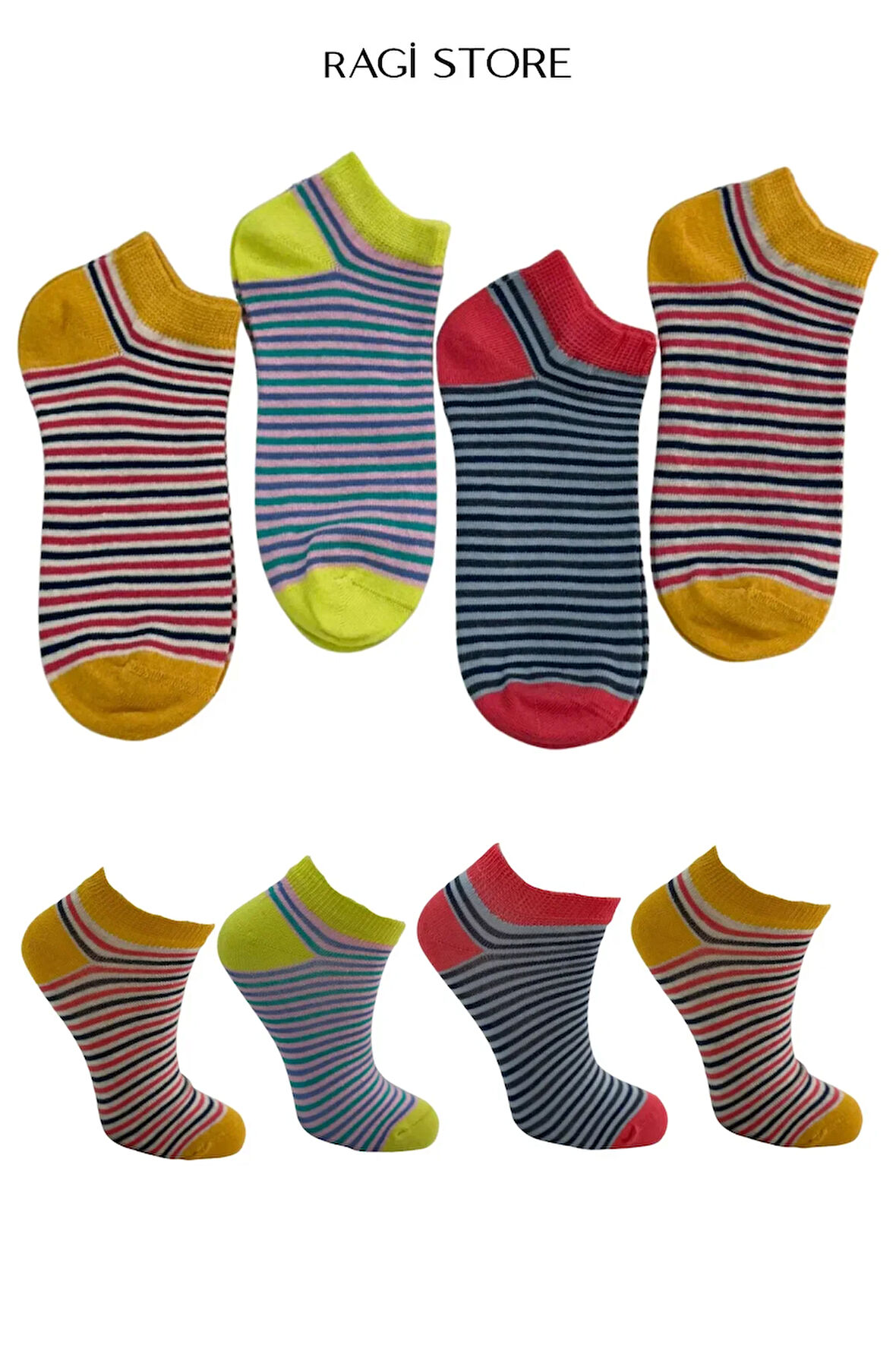 4'lü Çizgili Dikişsiz Penye Kadın Patik Çorap