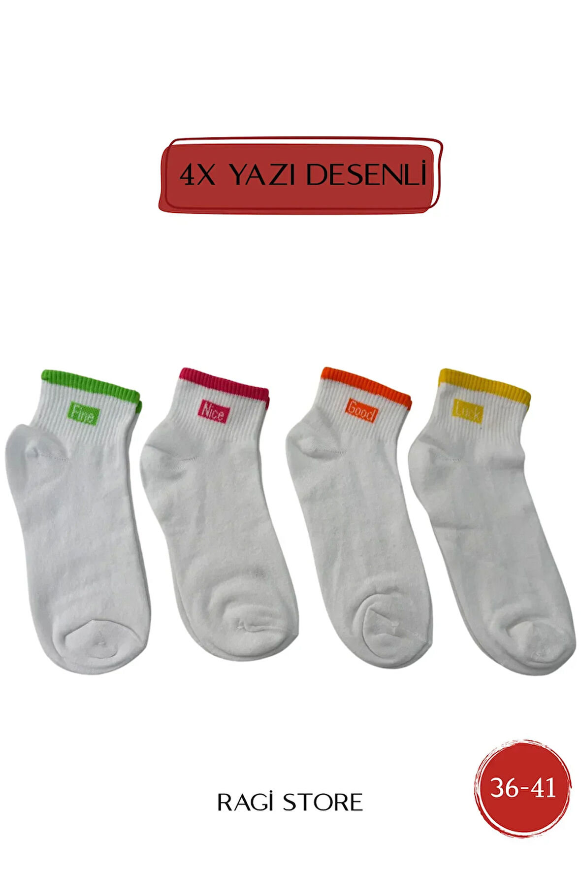 4'lü Kalp Desenli Renkli Kadın Patik