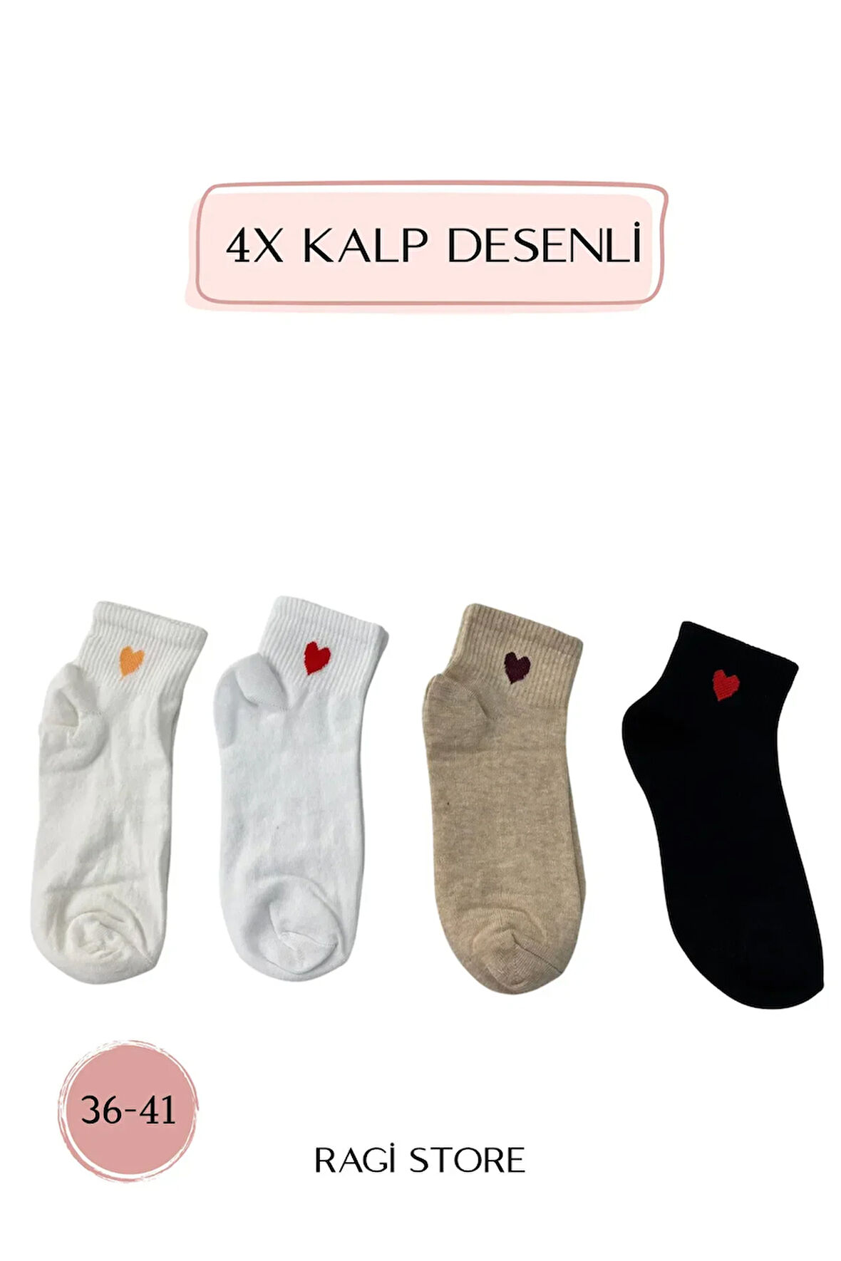 4'lü Kalp Desenli Kadın Patik