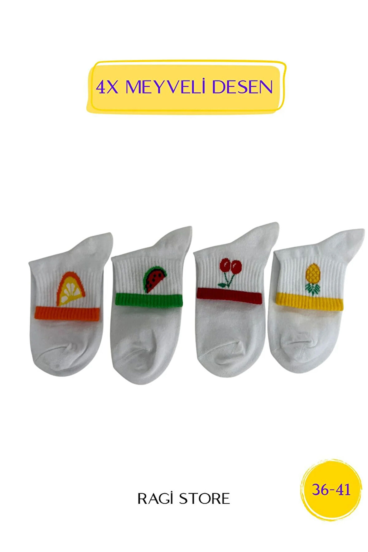 4'lü Meyve Desenli Kadın Kolej Çorap