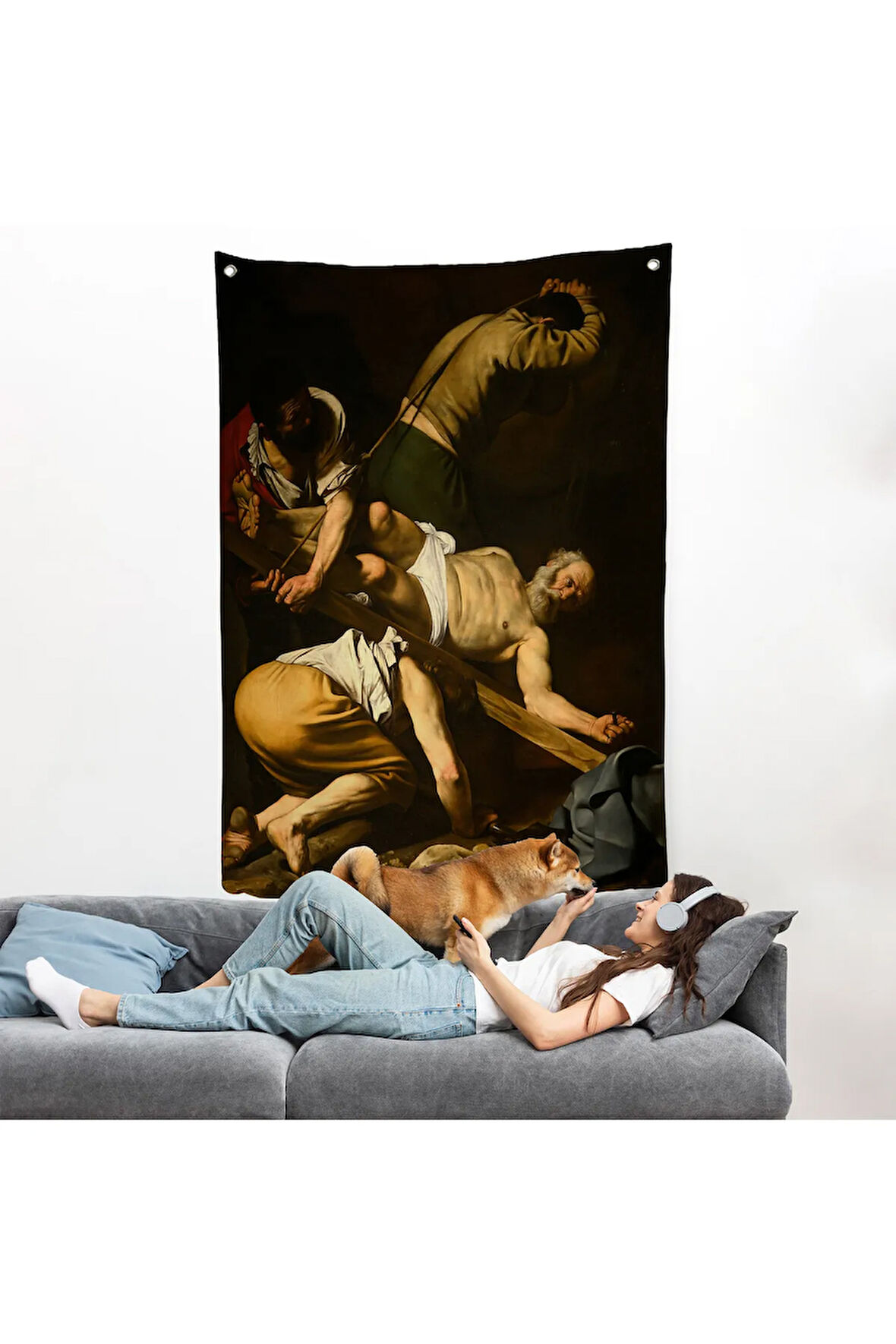 Caravaggio - Aziz Petrus'un Çarmıha Gerilmesi Duvar Örtüsü - Crucifixion of Saint Peter-8106