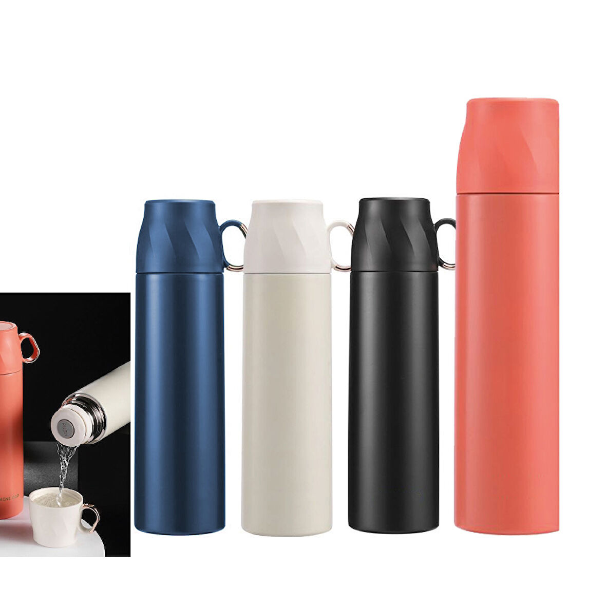 Kendinden Bardaklı Paslanmaz Çelik Termos (500 ml) - Siyah