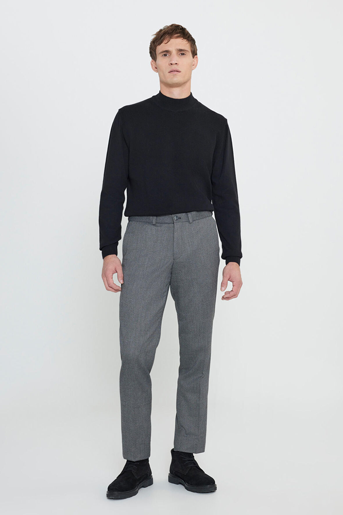 Comfort Fit Rahat Kesim Beli Gizli Lastikli Desenli Esnek Yan Cep Klasik Pantolon