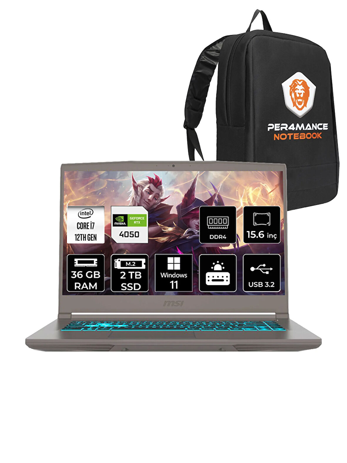 MSI Thin 15 i7 12650H 36GB 2TB SSD RTX4050/6GB 15.6" FHD 144HZ W11H B12VE92TR & PER4 ÇANTA