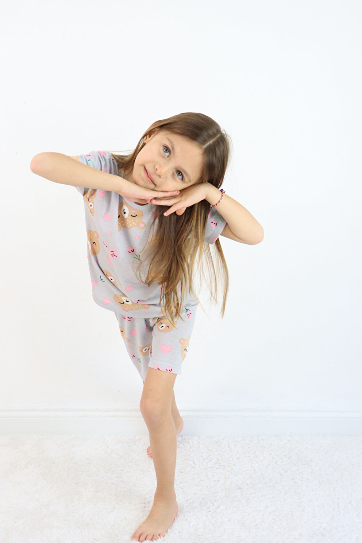 Kız Çocuk Pamuklu Penye Kumaş Şortlu Pijama Takımı 