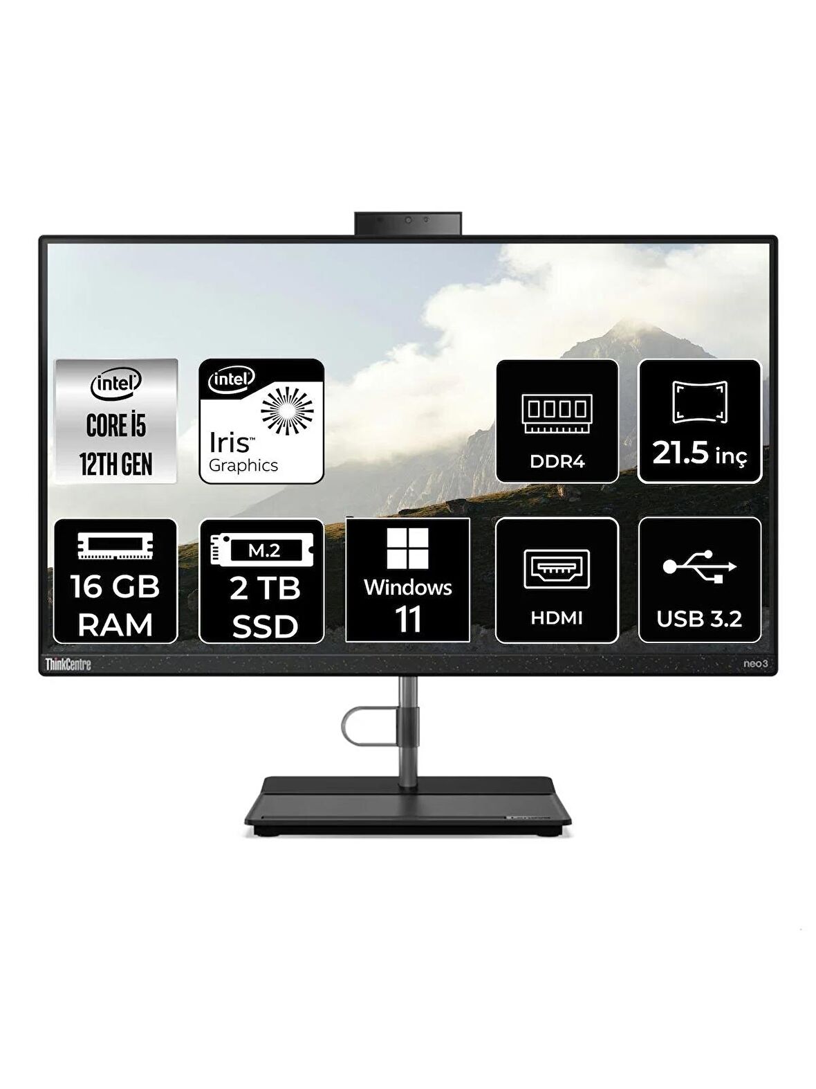 LENOVO THİNKCENTRE NEO 30A i5 1235U 16GB RAM 2TB SSD 21.5" FHD W11P ALL IN ONE PC 12B3003RTX 